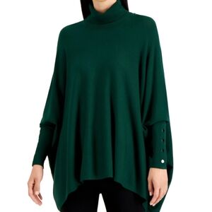 Alfani Turtleneck Green Poncho Sweater, 2X